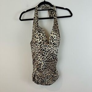 Victoria's Secret Leopard Print Halter Tankini Top Swimsuit Size Large